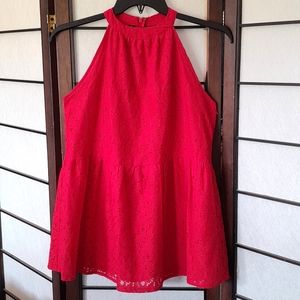 Halogen Medium Women's Red Floral Knit Halter Blouse